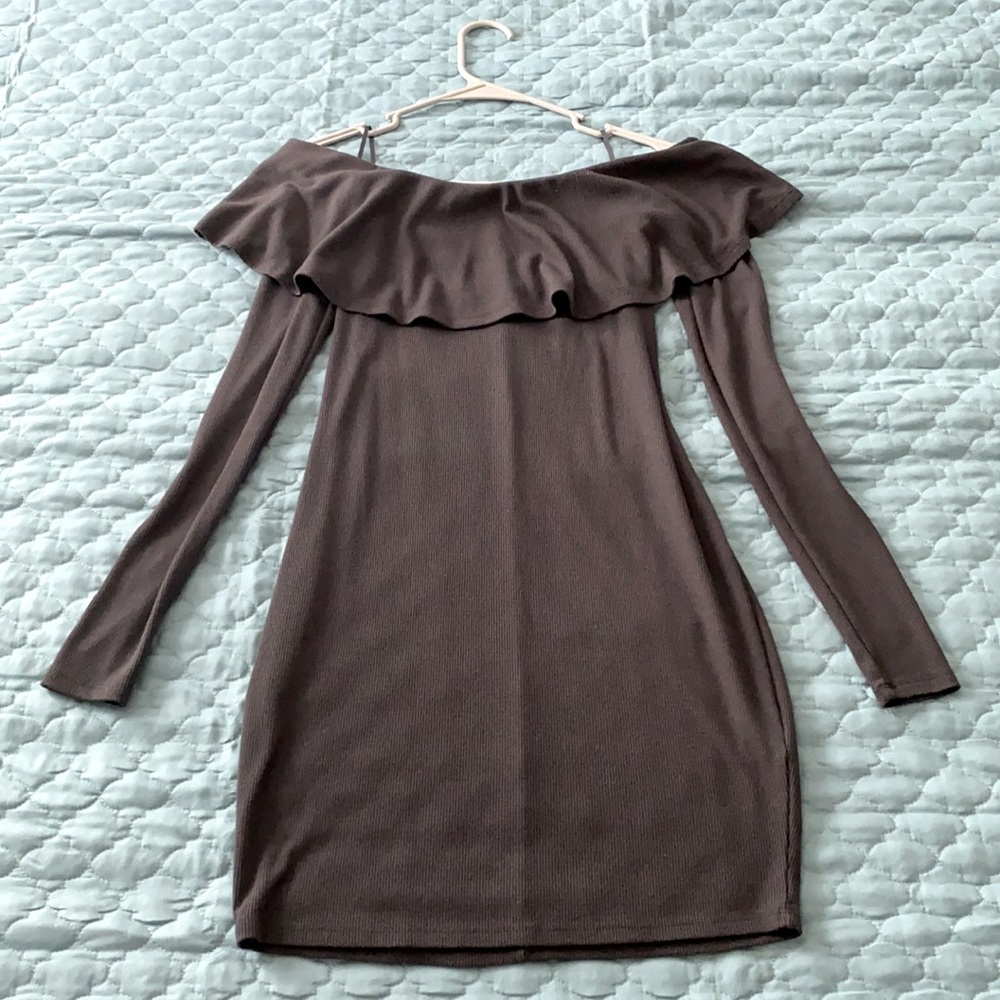 Short dress, Grey, long-sleeved